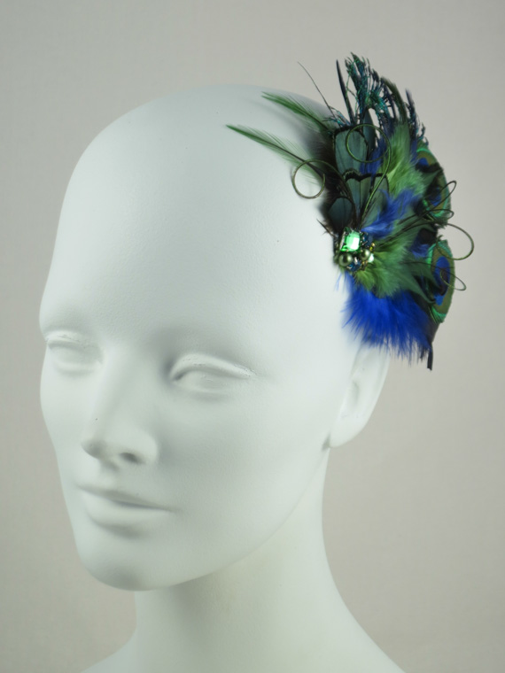 Peacock Feather Hair Clip Green and Blue Jewel Tones Accessories