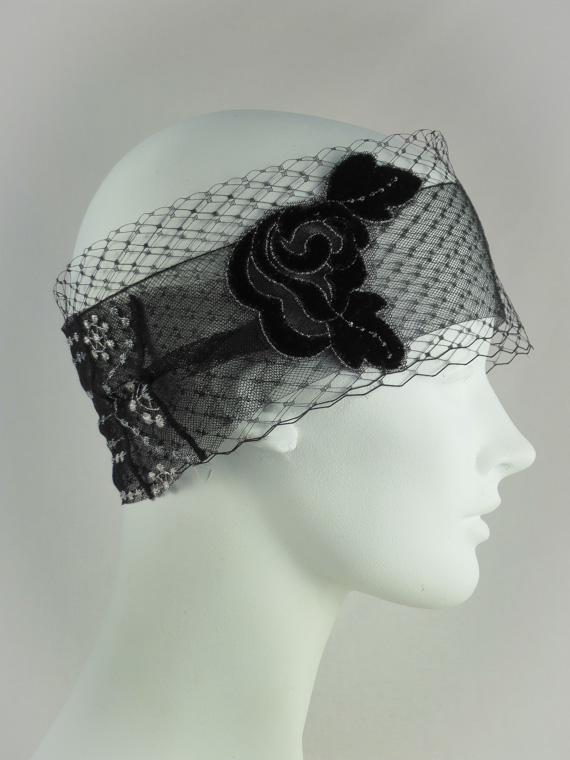Speakeasy Black and Silver Veil Bandeaux Headband Accessories