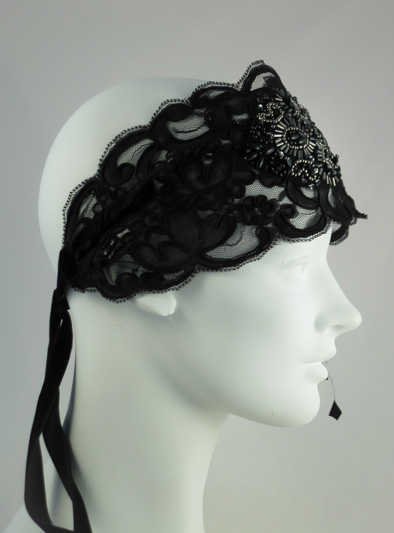Black Lace Flapper Feather Headband : Accessories : Deanna DiBene Millinery