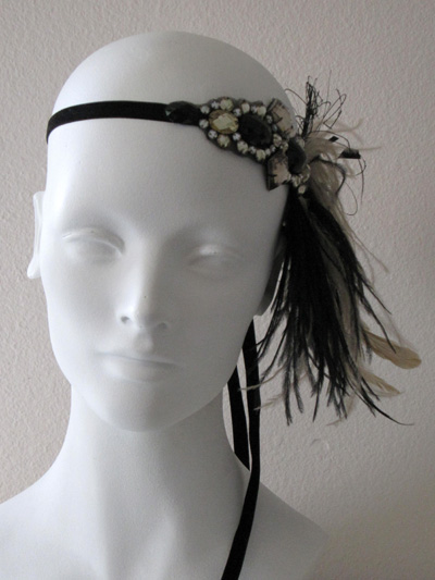 Jazz Age Flapper Feather Headband Champagne and Black : Accessories ...