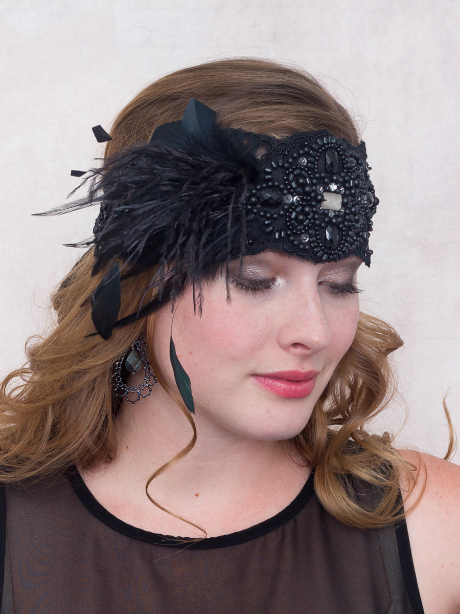 Louise Brooks Black Lace Flapper Feather Headband : Accessories ...