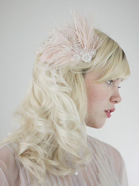 Ostrich Feather Hair Clip In Bush Pink and Ivory | Deanna DiBene Millinery